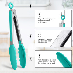 HOTEC Silicone Kitchen Tongs-Mint Green