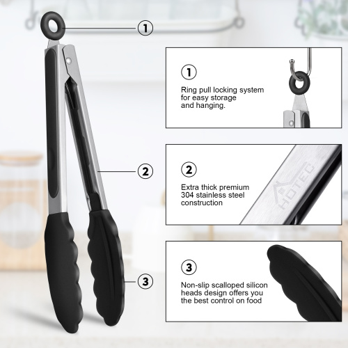 Stainless Steel Silicone Tongs for Cooking, Set of 2, 7 and 9 Inch