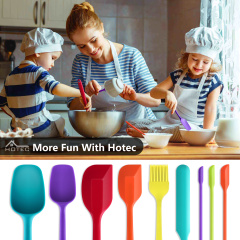 HOTEC Silicone Spatula Set Kitchen Utensils for Baking Cooking Mixing Heat Resistant Non Stick Cookware Food Grade BPA Free Dishwasher Safe (Multi-Color) Set of 9