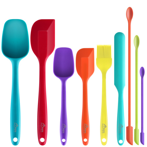 HOTEC Silicone Spatula Set Kitchen Utensils for Baking Cooking Mixing Heat Resistant Non Stick Cookware Food Grade BPA Free Dishwasher Safe (Multi-Color) Set of 9