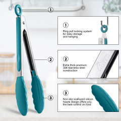 HOTEC Silicone Kitchen Tongs-Turquoise