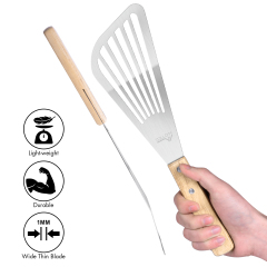 HOTEC Stainless Steel Thin Slotted Fish Turner Spatula Small & Large 10.3''+12.5''