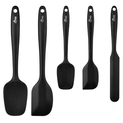 HOTEC Food Grade Silicone Rubber Spatula Set Kitchen Utensils for Baking, Cooking, and Mixing High Heat Resistant Non Stick Dishwasher Safe BPA-Free Black Set of 5