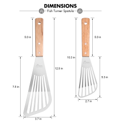 HOTEC Stainless Steel Thin Slotted Fish Turner Spatula Small & Large 10.3''+12.5''