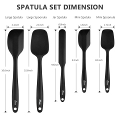 HOTEC Food Grade Silicone Rubber Spatula Set Kitchen Utensils for Baking, Cooking, and Mixing High Heat Resistant Non Stick Dishwasher Safe BPA-Free Black Set of 5