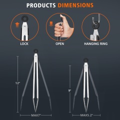 Hotec Stainless Steel Kitchen Tongs, Set of 2-9" and 12", Locking Metal Food Tongs for Cooking, Serving, BBQ, Grill Non-Slip Grip