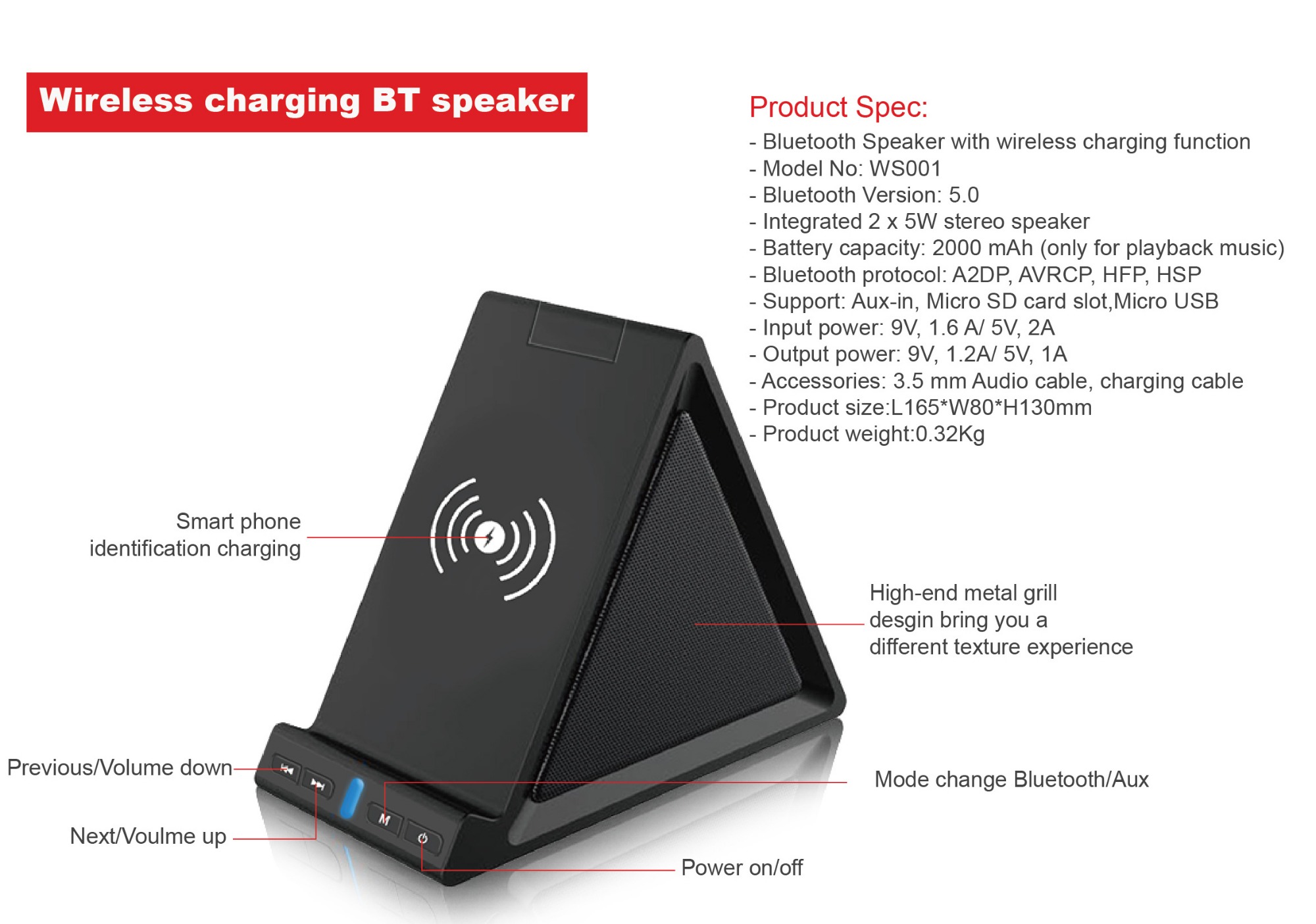 2 in 1 Bluetooth Speaker with Wireless Charger
