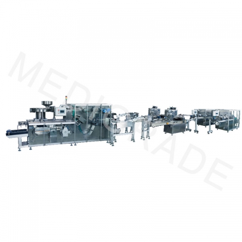 Fully automatic high speed aluminum plastic, 2 pillow bags, high speed cartoning, 3D packaging production line