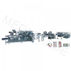 Fully automatic high speed aluminum plastic, 2 pillow bags, high speed cartoning, 3D packaging production line