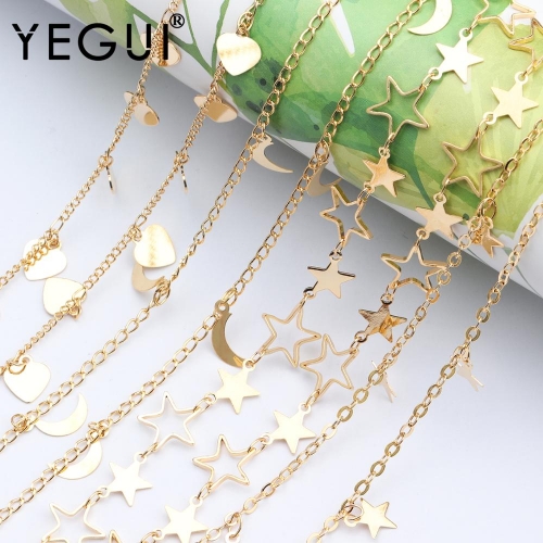 YEGUI C69,jewelry accessories,diy chain,18k gold plated,0.3 microns,moon star heart,diy chain necklace,jewelry making,1m