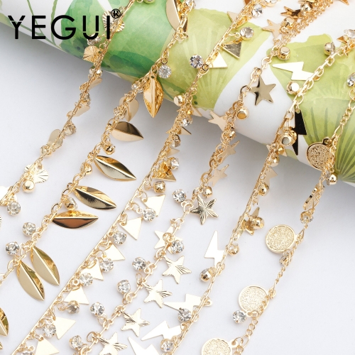 YEGUI C85,jewelry accessories,diy chain,18k gold plated,0.3 microns,zircon,hand made,diy bracelet necklace,jewelry making,1m/lot