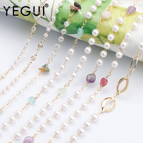 YEGUI C178,diy chain,18k gold plated,copper metal,natural stone,plastic pearl,charms,diy bracelet necklace,jewelry making,1m/lot