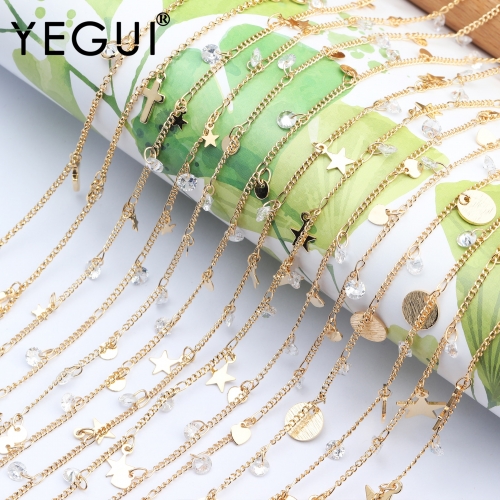 YEGUI C67,jewelry accessories,diy chain,18k gold plated,0.3 microns,zircon,moon heart,diy chain necklace,jewelry making,1m/lot