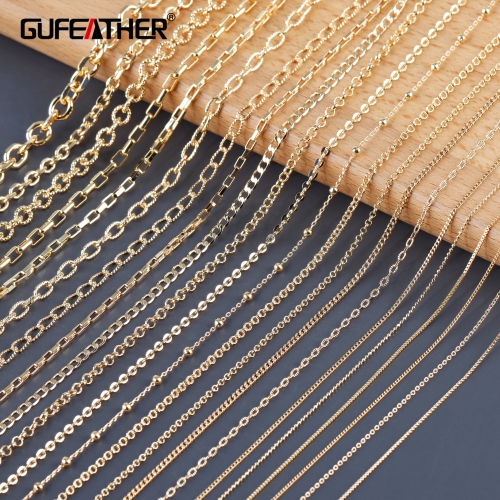 GUFEATHER C65,diy chain,18k gold plated,0.3microns,copper metal,hand made chain,diy bracelet necklace,jewelry making,3m/lot