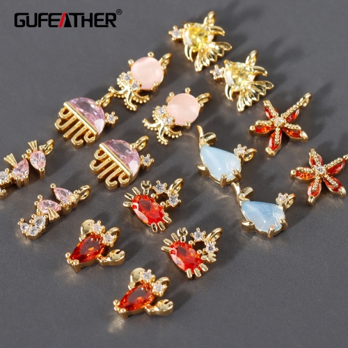 GUFEATHER M1004,jewelry accessories,18k gold plated,copper metal,zircons,charms,diy pendant,jewelry making,diy earrings,6pcs/lot