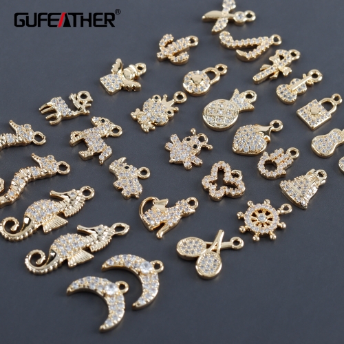 GUFEATHER M1001,jewelry accessories,18k gold plated,copper metal,zircons,diy pendants,jewelry making,diy earrings,10pcs/lot