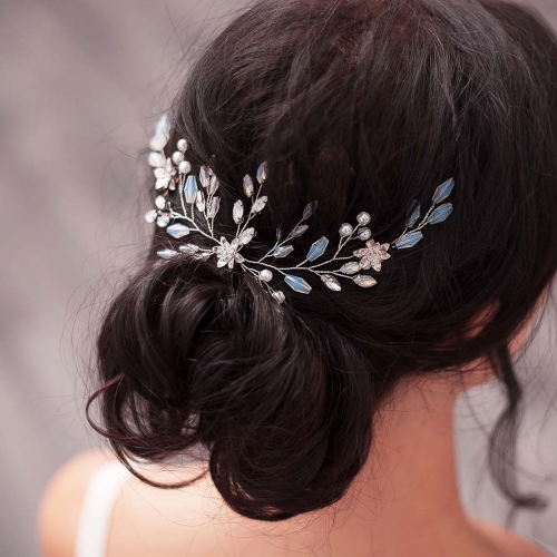 Bride Wedding Pearl Hair Accessories Crystal Flower Hair Vine Opal Hair Piece Vintage for Women and Girls