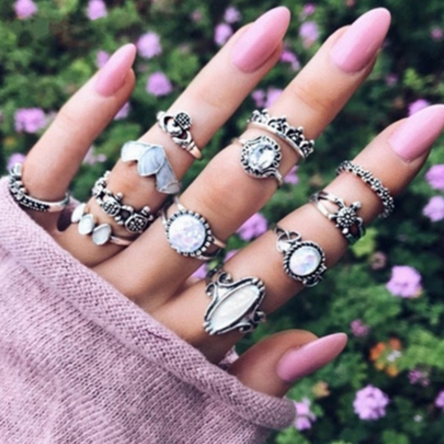 Edary Boho Joint Kunckle Rings Silver Rhinestone Stacking Rings Craved Midi Finger Rings Set for Women and Girls (12PCS )