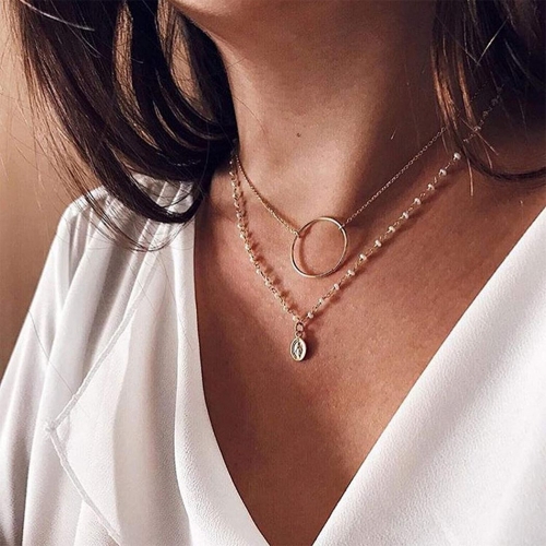 Boho Layered Pearl Necklace Chain Gold Ring and Jesus Pendent Necklaces Jewelry for Women and Girls