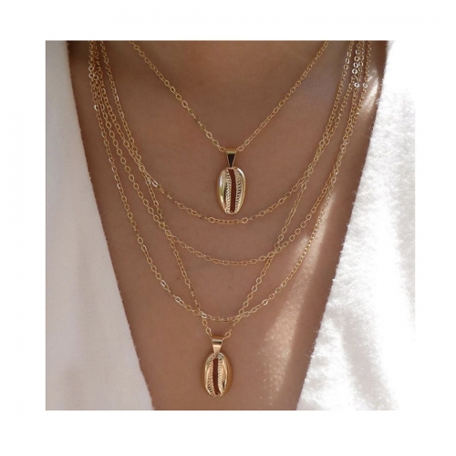 Boho Layering Necklace Chain Gold Choker Seashell Pendant Short Beach Jewelry for Women and Girls