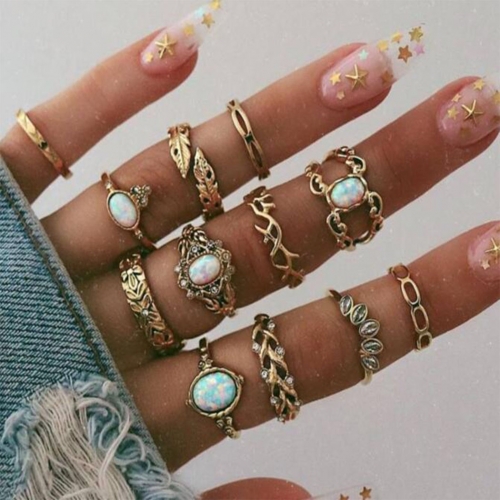 Edary Boho Finger Rings Gold Knuckle Rings Rhinestone Hand Jewelry for Women and Girls(12PCS)