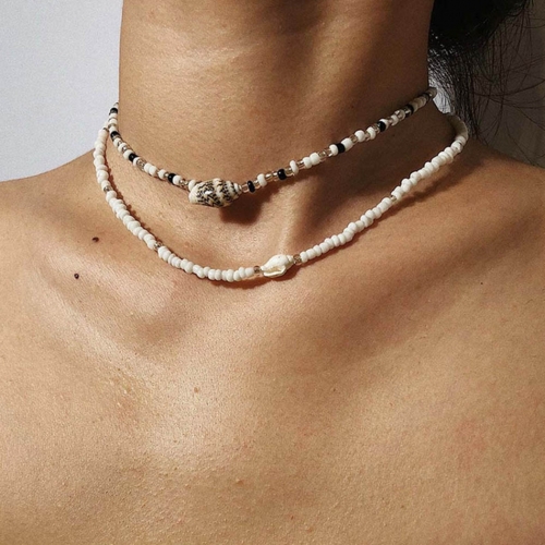 Beach Layered Necklace Chain Silver Shell Jewelry for Women and Girls