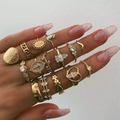 Edary Boho Knuckle Rings Gold Hollow Carved Finger Ring Set Crystal Stylish  Hand Accessories Jewelry for Women and Girls(15PCS)