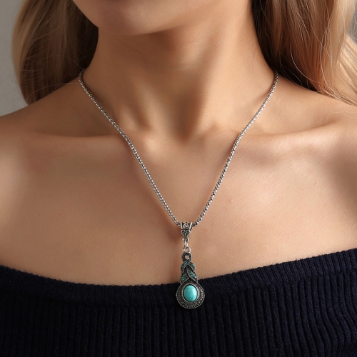 Turquoise Necklace Silver Pendant Necklaces Chain Jewelry for Women and Girls