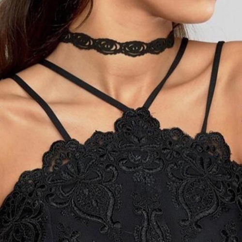 Boho Choker Necklace Black Flower Necklaces Velvet Necklace for Women and Girls