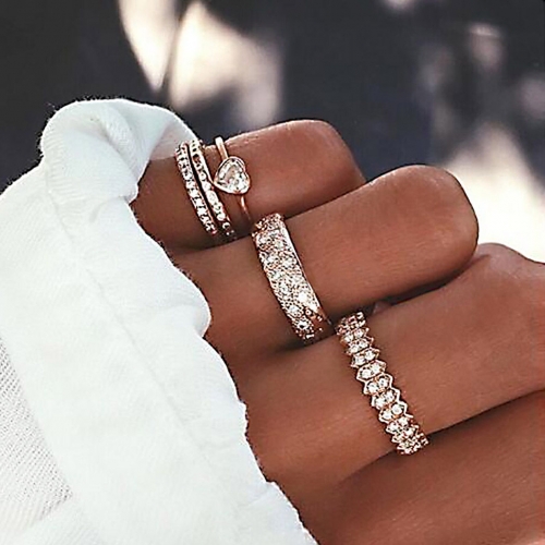 Edary Boho Finger Rings Gold Joint Ring Sets Crystal Hand Jewelry for Women and Girls(5PCS)