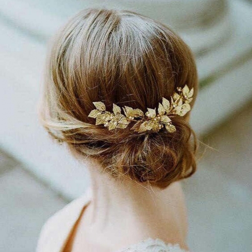 Bride Wedding Pearl Hair Vine Crystal Hair Accessories Gold Leaves Headpiece Vintage for Women and Girls