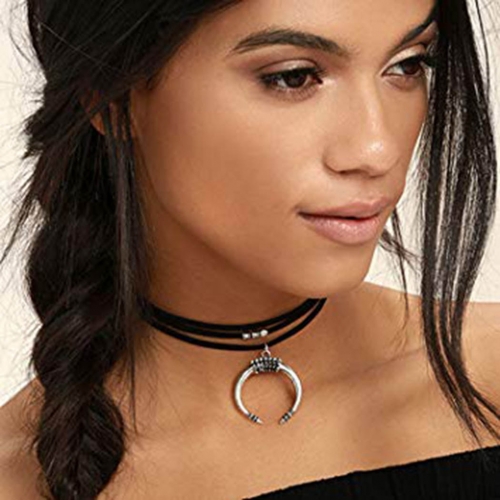 Edary Black Choker Necklace Moon Crescent Pendant Necklaces Horn Chokers Jewelry for Women and Girls