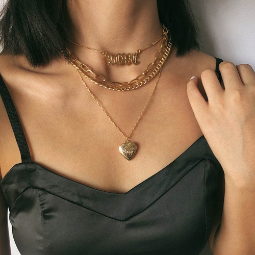 Layered Necklace Chain Gold Lover Pendent Jewelry for Women and Girls