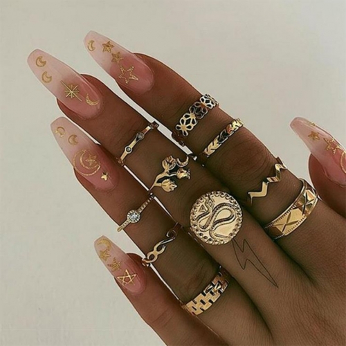 Edary Boho Finger Ring Sets Gold Joint Rings Snake Hand Accessories for Women and Girls(10PCS)