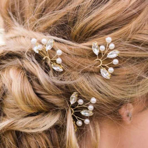 Unicra Crystal Bride Wedding Hair Pins Gold  Pearl Bridal Hair PiecesHair Accessories for Women and Girls(Pack of 5)