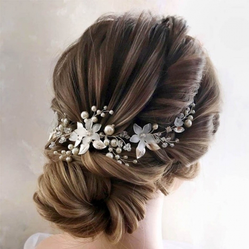 Unicra Flower Bride Wedding Hair Vine Silver Pearl Bridal Headbands Rhinestone Headpiece Hair Accessories for Women and Girls