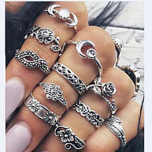 Edary Vintage Women Ring Sets Sliver Multi Size Stacking Knuckle Rings Mid Ring for Women and Girls(11PCS)