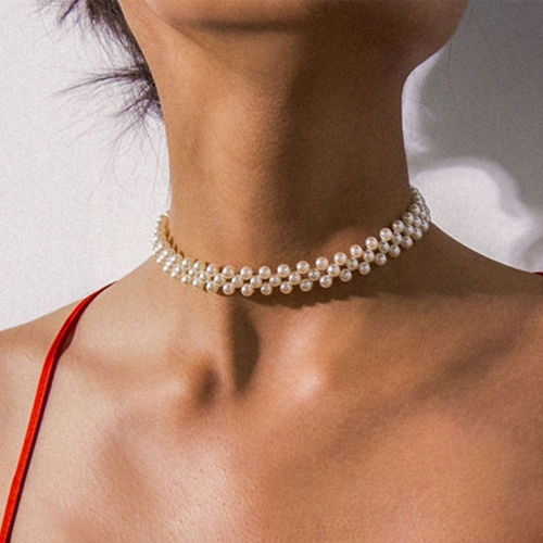 Pearl Necklace Choker Silver Jewelry for Women and Girls