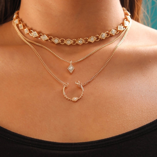 Layering Necklace Chain Gold Pendent Necklaces Choker Opal Jewelry for Women and Girls