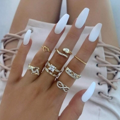 Edary Boho Finger Ring Sets Gold Knuckle Rings Crystal Hand Jewelry for Women and Girls(7PCS)