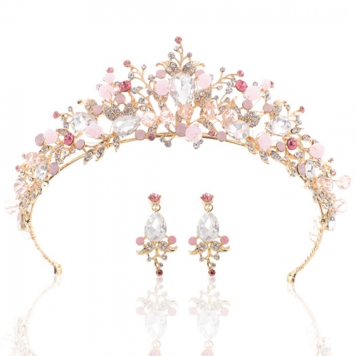 Unicra Bridal Crown and Tiara Gold Crystal Queen Pageant Crowns Set Headband Flower Wedding Hair Accessories Banquet Bride Headpieces for Women and Gi
