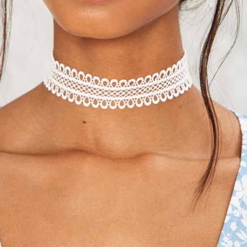 Lace Choker Necklaces White Short Necklace Chain Bride Wedding Jewerly for Women and Girls