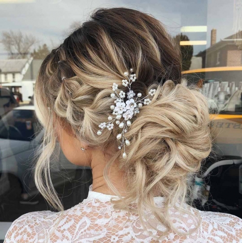 Unicra Flower Bride Wedding Hair Pins Pearl Bridal Hair Accessories Crystal Hair Pieces for Women and Girls