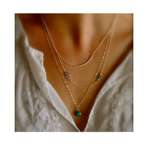 Boho Layered Necklace Chain Gold Devil Pendent Necklaces Turquoise Jewelry for Women and Girls