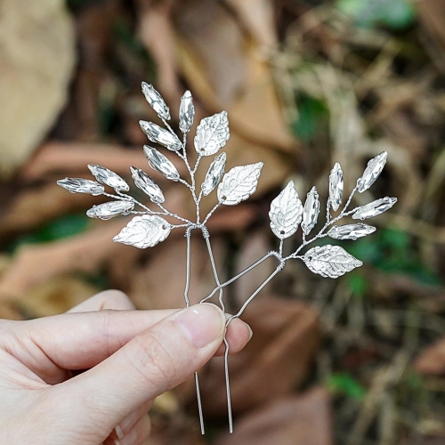 Unicra Leaf Bride Wedding Hair Pins Crystal Bridal Hair Accessories Hair Piece for Women and Girls (Pack of 2)