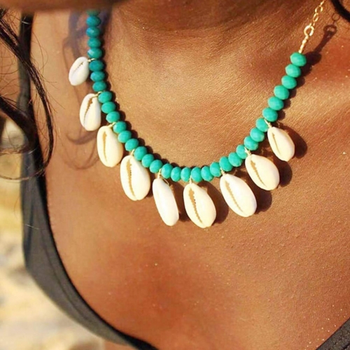 Boho Necklace Chain Gold Beach Turquoise Necklaces Shell Jewelry for Women and Girls