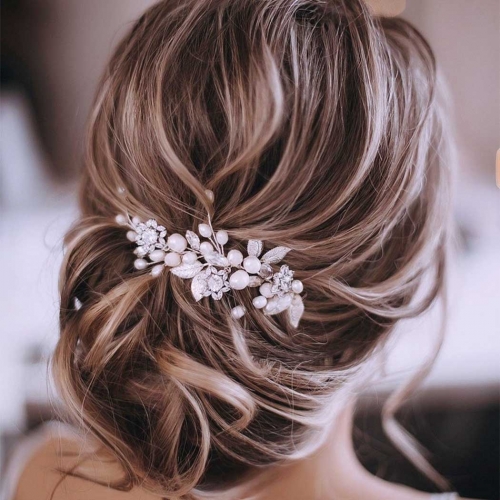Unicra Pearl Bridal Hair Piece Silver Crystal Bride Wedding Headpiece Rhinestone Hair Accessories for Women and Girls