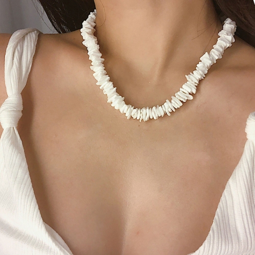 Boho Beach Puka Choker Necklace White Shell Necklaces Chain Jewelry for Women and Girls