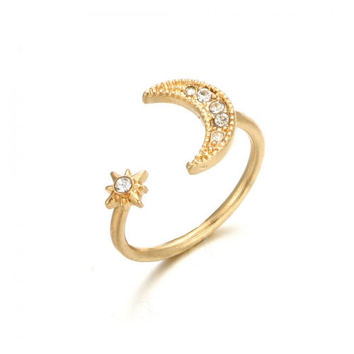 Edary Boho Moon Finger Ring Gold Crystal Ring Hand Jewelry for Women and Girls