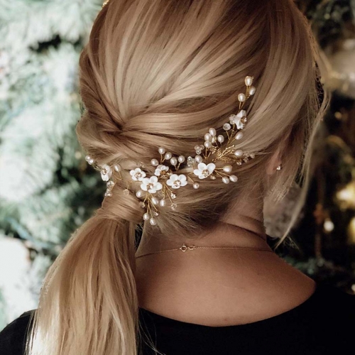 Unicra Flower Bridal Headpiece Pearl Bride Wedding Hair Piece Rhinestone Headband Crystal Hair Accessories for Women and Girls